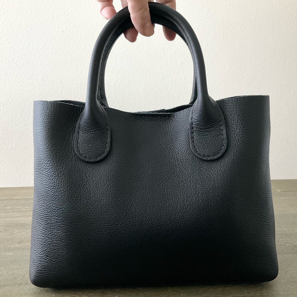 Bundle PLG LG Raindrop Crossbody Tote Bag Pebbled Black Leather w/ Canvas Insert - Picture 2 of 9